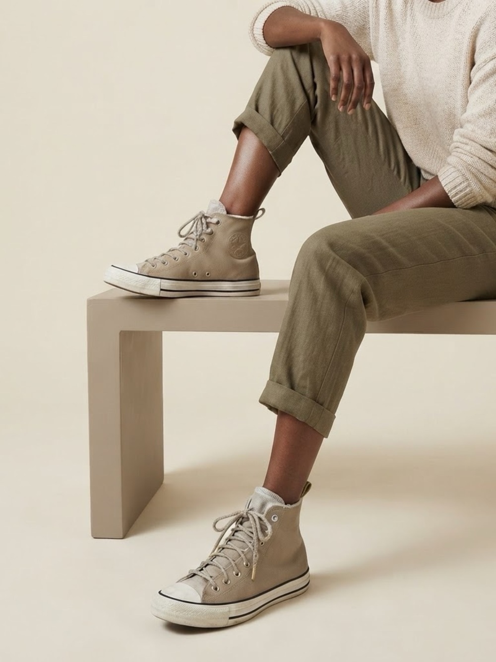 Converse Chuck Taylor All Star Hi-top Nomad Khaki Leather/Fur Size 8.5 Sneakers